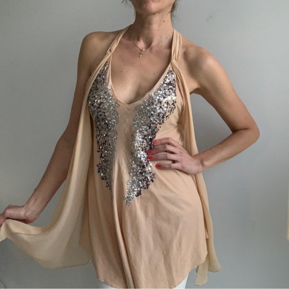 Patrizia Pepe Front silver Sequin Silk Blend Top Tunic Blouse, size 44 M - Picture 10 of 12